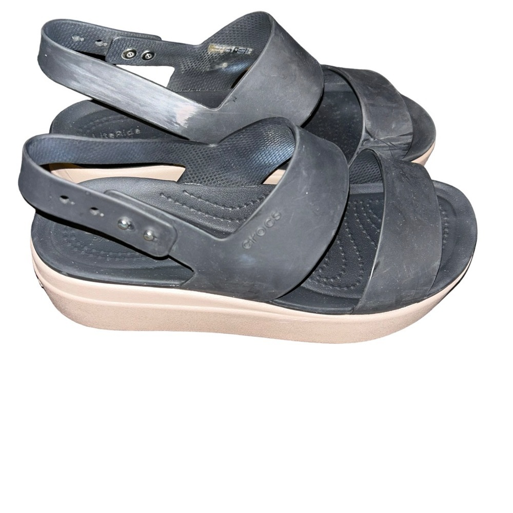 Crocs literide WOMENS BROOKLYN PLATFORM BLACK WEDGE SANDAL size 6